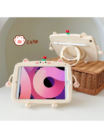 One Cute Cartoon Cat Soft Silicone Tablet Case With Full Device Coverage, Anti-wear And Anti-fall, With Pencil Holder And 360 Degree Rotating Stand, Compatible With Ipad Mini 1/2/3/4/5/6, Ipad 9.7/10.2/10.5/10.9/11in And Ipad Pro 10.5/11in