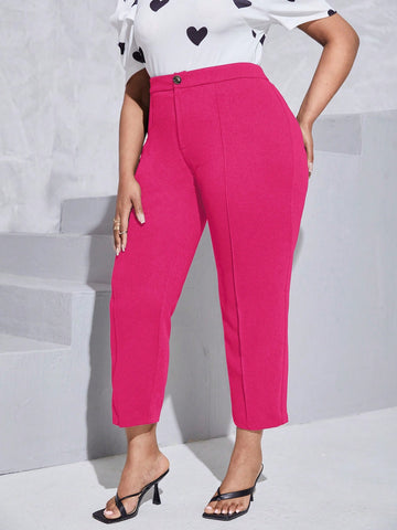 Plus Solid High Waist Cropped Suit Pants