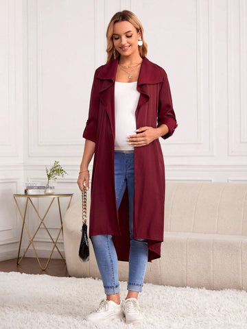 Maternity Roll Tab Sleeve Open Front Coat