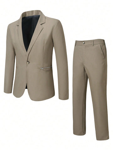 Men Solid Single Button Blazer & Suit Pants
