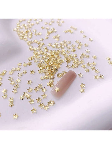 1bag 500pcs Gold Color Thin Star Stud Rivets For Nail Art Decoration, 3mm
