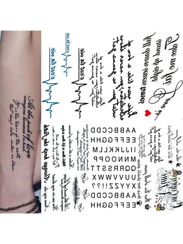 6 Patterns/set Waterproof Temporary Tattoo Sticker With English Letters, Sentences, Words For Men, Women, Adults And Kids, Suitable For Half Sleeve, Anti-sweat And Anti-water