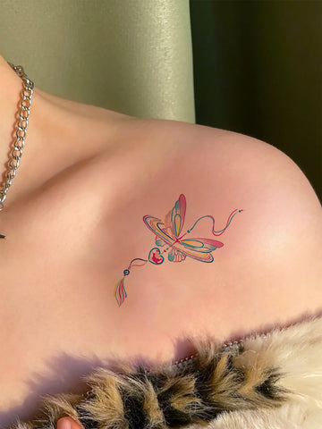 Novelty Fake Tattoo Sticker, 1pc PVC Colorful Butterfly Pattern Temporary Tattoo Sticker