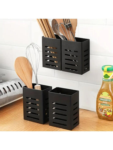 1pc Stainless Steel Wall Mounted Chopsticks Cage Storage Rack With Cutlery Holder And Draining Basket