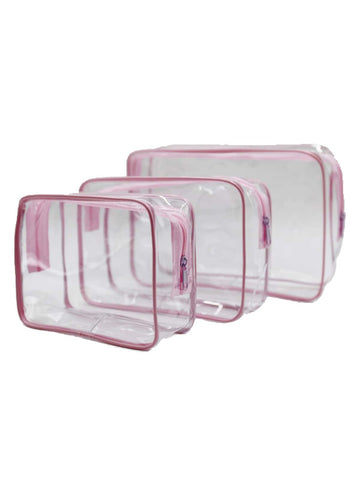 3pcs/set Pink Transparent Pvc Storage Bags For Travel Toiletries, Waterproof Cosmetic Organizers Portable Packing Cubes