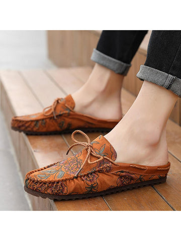 Men's Penny Loafers, Slip-On, Casual, Breathable, Non-Slip, Rose Lace, Driving Shoes, Flat Moccasin, Slouchy Shoes