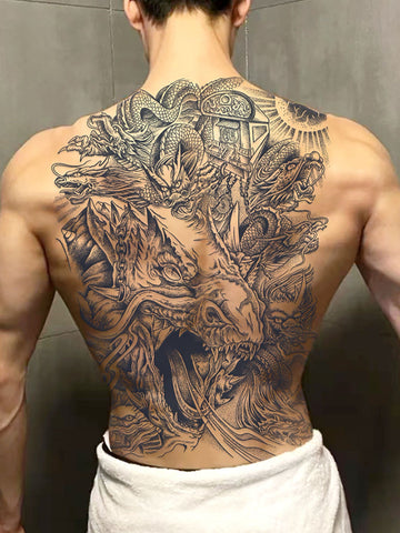 1pc Dragon Design Waterproof Full Back Temporary Tattoo Sticker, Lasting 1-2 Weeks Without Reflecting, For Men And Women