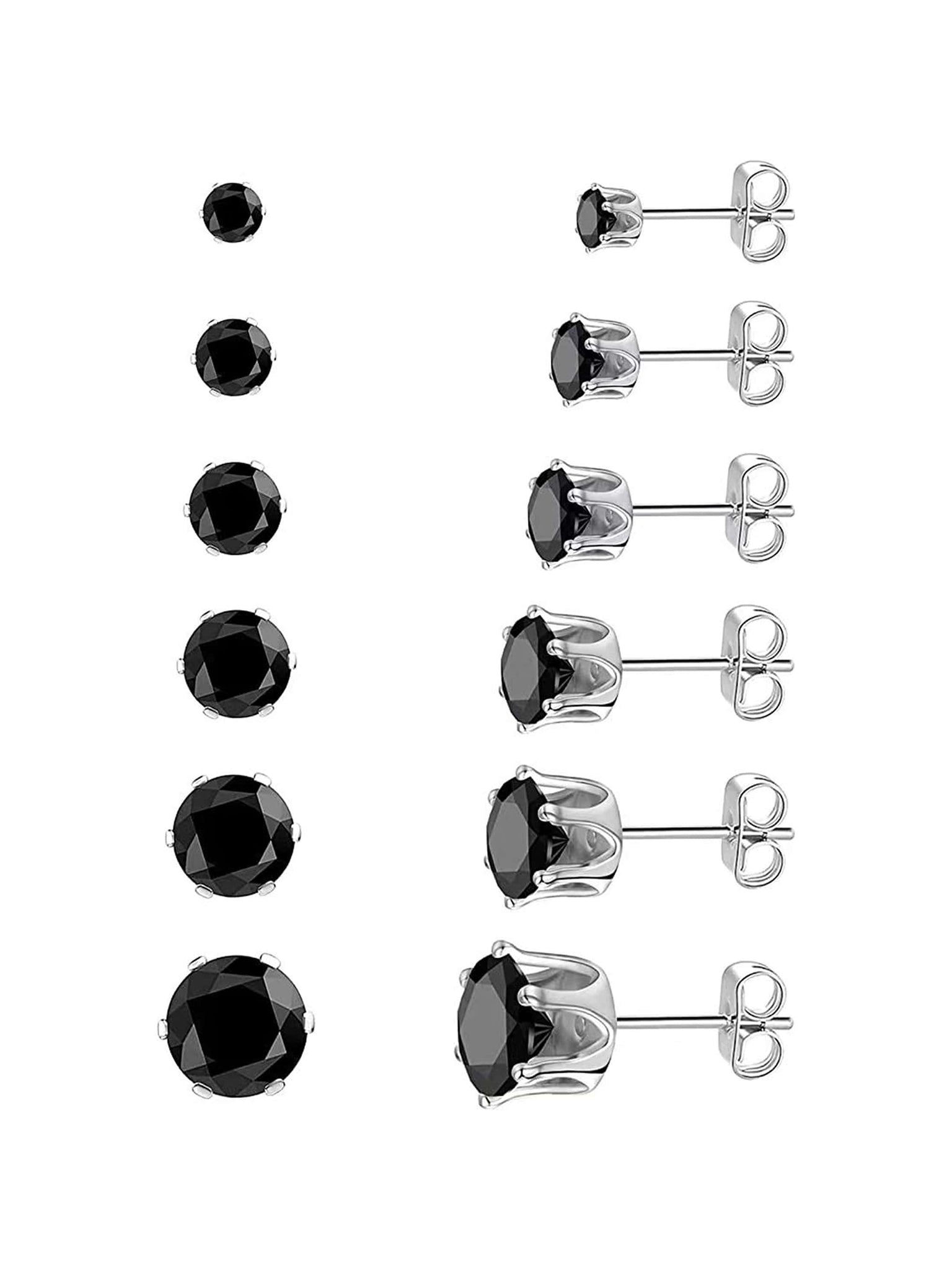 1 Pair/6 Pairs Of 316l Hypoallergenic Stainless Steel Earrings, Hypoallergenic Cubic Ia Six-Prong Aaa Black Earrings, Simple And Versatile Earrings With Diamonds, Fashionable Trend Earrings, Unisex Style, Sparkling Titanium Steel Earrings
