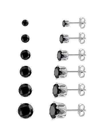 1 Pair/6 Pairs Of 316l Hypoallergenic Stainless Steel Earrings, Hypoallergenic Cubic Ia Six-Prong Aaa Black Earrings, Simple And Versatile Earrings With Diamonds, Fashionable Trend Earrings, Unisex Style, Sparkling Titanium Steel Earrings