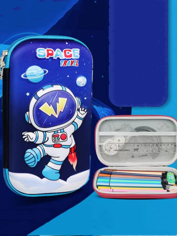 1pc Cartoon Graphic Polyester Pencil Case, Creative Large Capacity Stationery Organizer For Students