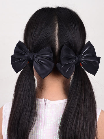 1 Pair Girls Black Fabric Bow Hair Clips