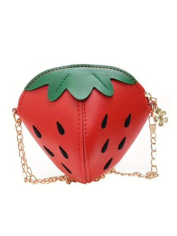 Cute Pu Strawberry Design Crossbody Bag With Metal Chain