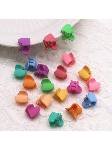 20pcs Random Colorful Cute Mini Heart Shaped Plastic Hair Clips For Everyday Use