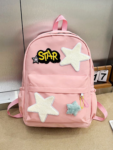 Girl's Backpack With Letter & Star Decoration, Ideal For Students Or Travelling