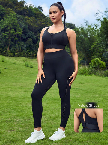 Plus Solid Sports Bra With Leggings