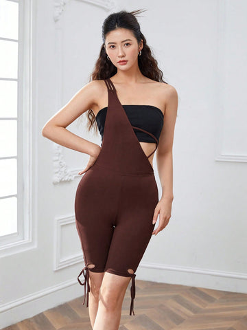 Solid One Shoulder Unitard Romper Without Tee