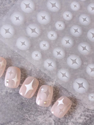 Self Adhesive Nail Design White Halo Dyed Half Transparent Star Awn Nail Sticker 3D Fashion Star Awn Slider For Nail Art Decoration Accessories Sticker Decals Nail Design Manicure Tips