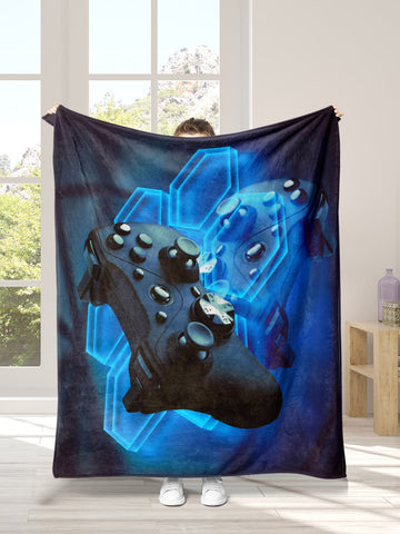 1pc Technology Style Game Console Printed Flannel Blanket For Warm And Comfortable Home Sofa And Bed Use
