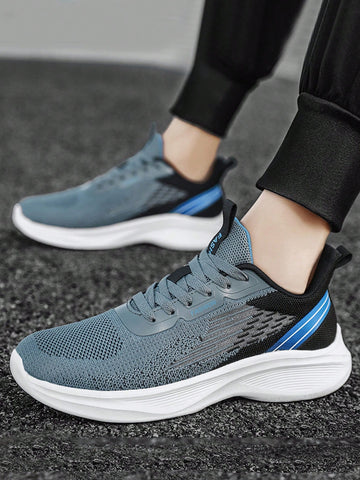 Men Color Block Running Shoes, Fabric Lace-up Front Sporty Sneakers