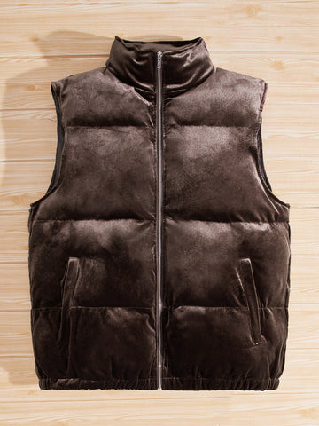 Loose-Fit Men's Velvet Zipper Vest Winter Coat