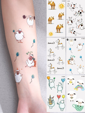 6pcs Cute Lamb Cartoon Animal Pattern Waterproof Long-lasting Temporary Tattoo Sticker, Suitable For Kid's Party