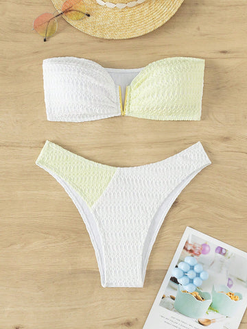 Colorblock Bandeau Bikini Swimsuit
