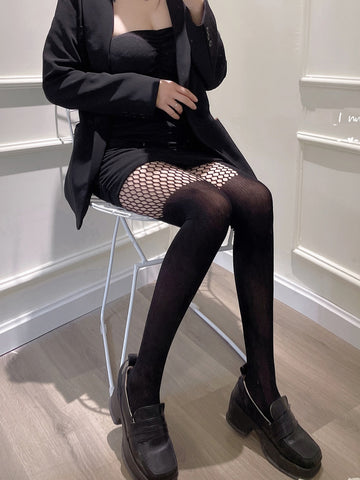 1pc Women's Hollow Out Fishnet Tights With Patchwork Detailing