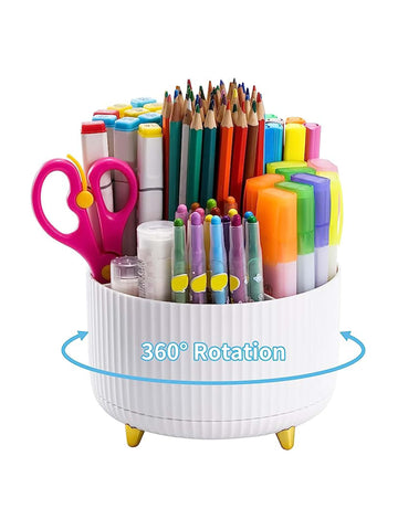 Desk Organizer Set, 360 Rotating Pen Holder, Desk Organizer With Accessories, 5 Slots Pencil Storage Box, Art Supplies Storage Box, Suitable For Office, Home (white)