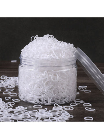 1500pcs White Simple Style Mini Disposable Hair Ties In Jar For Daily Use, Toddler Girls