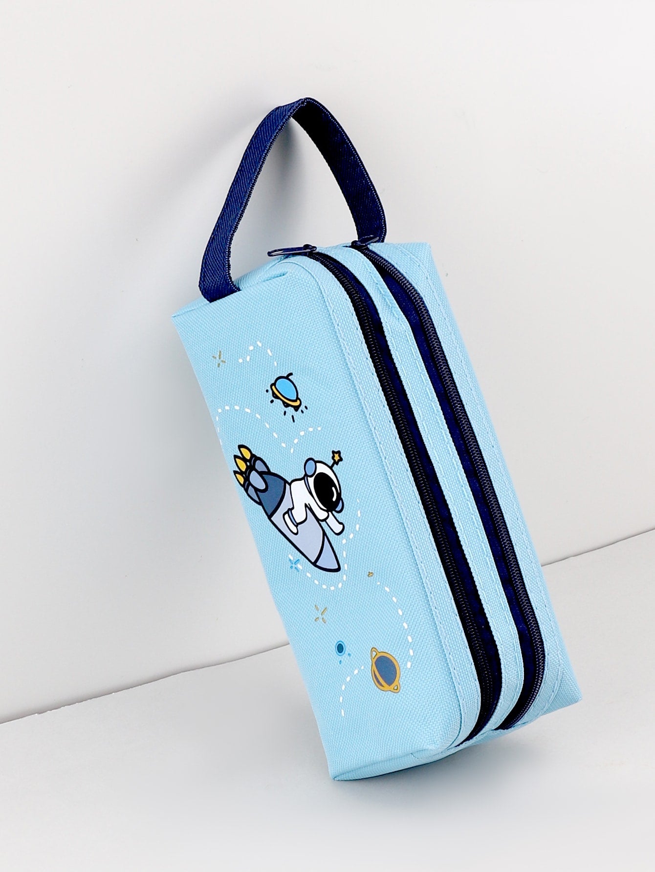 1pc Large Capacity Astronaut Themed Pencil Case With Dual Zippers