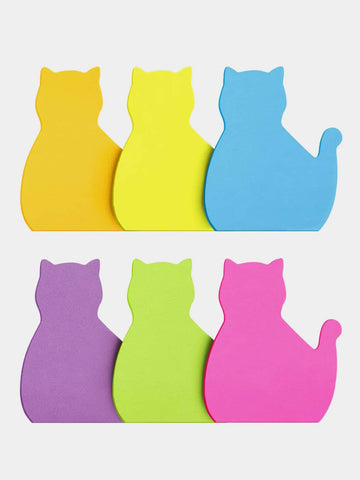 6pcs/set Multicolor Cartoon Shaped Sticky Notes, Cute Cat Design Memo Pad For Students