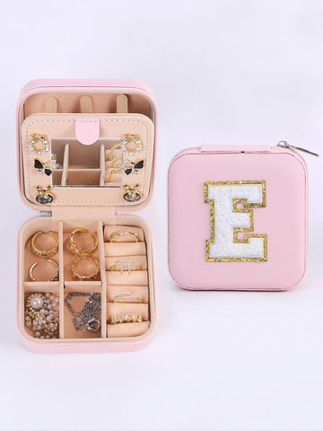 1pc Portable travel jewelry box with make-up mirror, personalized letter jewelry box, jewelry box, travel package