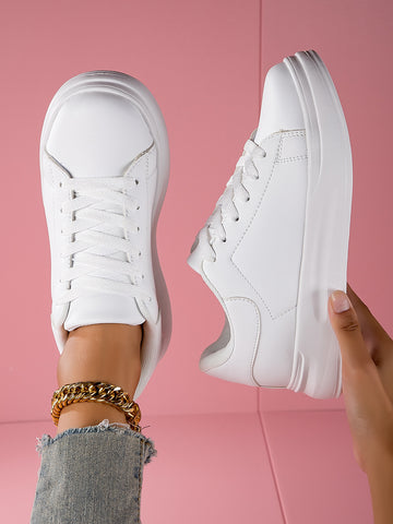 Women Minimalist Lace-up Front Skate Shoes, Sporty Sneakers
