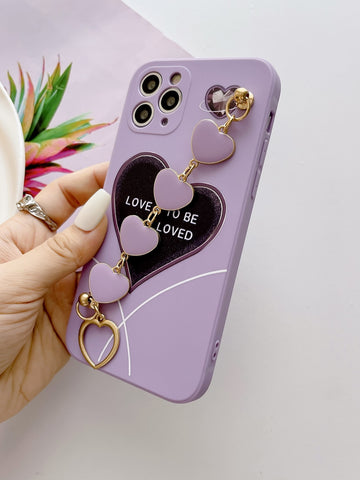 Heart Pattern Phone Case With Hand Strap