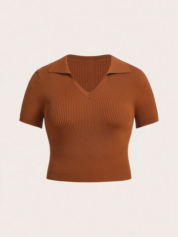 Plus Solid Ribbed Knit Top
