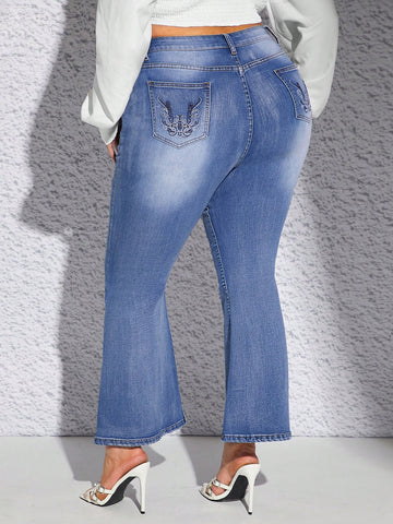 Plus Graphic Embroidery Flare Leg Jeans