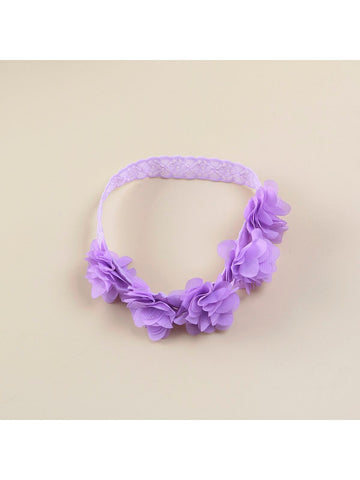 1pc Elastic Hair Band With 5 Chiffon Flowers For Kids