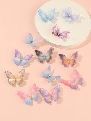 12pcs Girl's Double Layer Butterfly Design Hair Clips With Thin Gauze, Gift Hair Accessories