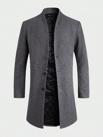 Men Slant Pocket Button Front Overcoat