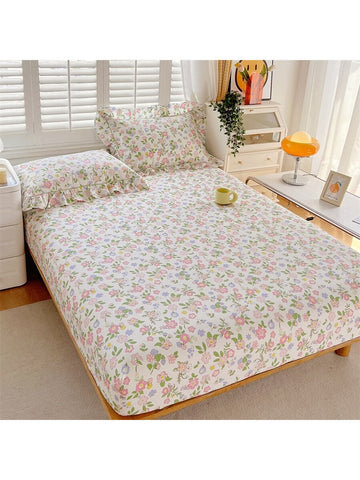 1pc Elastic Fitted Sheet Cover With All Around Protection, American Country Style Floral Print, Suitable For Single Or Double Bed, 10in Mattress Depth