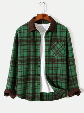 Men Plaid Print Overcoat Without Tee