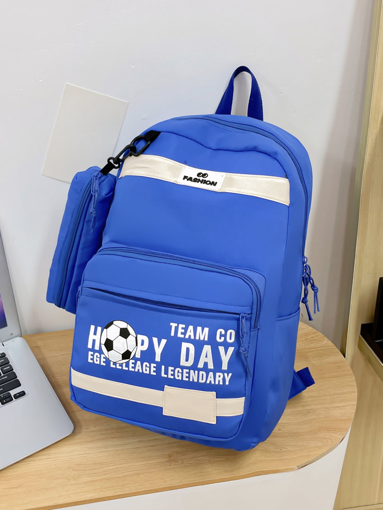 2pcs/set Large Capacity Football & Letter Printed Children School Backpack With Shoulder Straps