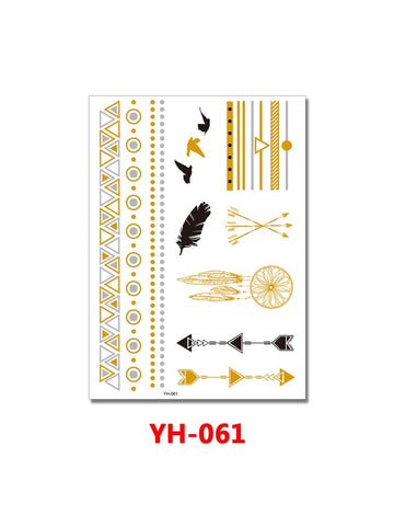 1PC Disposable Metallic Temporary Art Tattoo Stickers for Face and Body Gold Bronzing Fake Tattoo Stickers