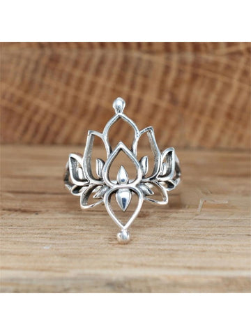 1pc Vintage Lotus Decorated Ring For Women, Suitable For Wedding, Party, Festival, Casual Wear