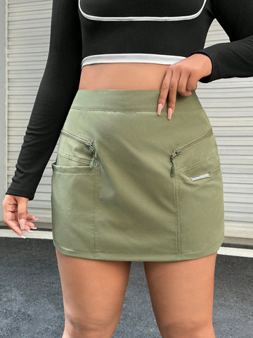 Plus Zip Detail Skirt