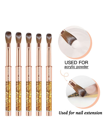 Acrylic Nail Brush Size 14, 100% Kolinsky Nail Art Brushes, Crimped Oval Acrylic Powder Brush Shaped with Gold Glitter Metal Handle for Professional Beginner Home DIY Salon