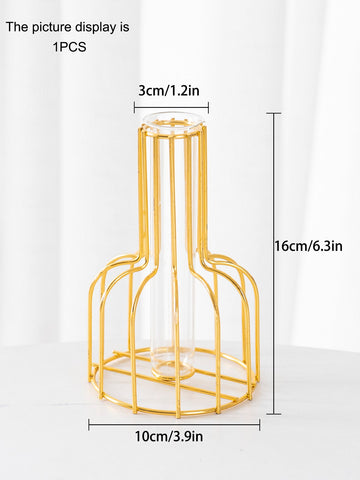 1pc 5.9-inch iron vase, clear hydroponic glass, Nordic Gold Color vase for home decorative flower arrangements
