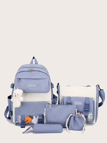 5pcs/set Decorative College Style Kid's Combination Bag With Pendant