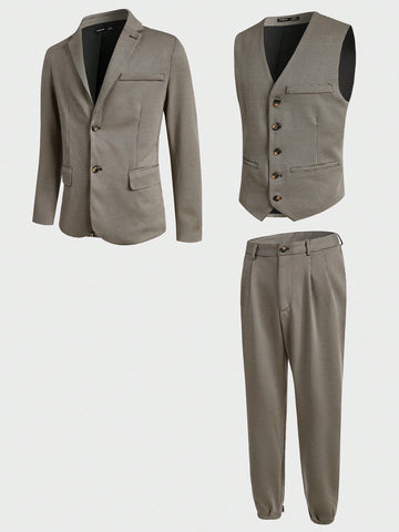 Men Single Breasted Blazer & Suit Pants & Waistcoat