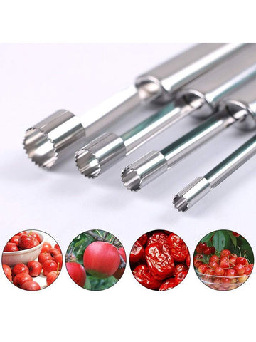 4pcs/set Stainless Steel Fruit Core Remover With Multiple Sizes For Apple, Pear, Cherry, Date, Home Kitchen Gadget